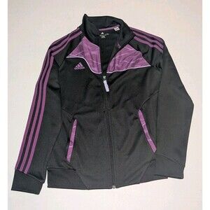 Adidas Climalite Full Zip Active Jacket Womens M Black Tribe Purple Three Strip